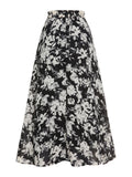 Black&White 1960s Floral Print A-Line Skirt