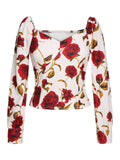 [Pre-Sale] 1960s Christmas French Rose Floral Slashed Blouse
