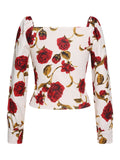[Pre-Sale] 1960s Christmas French Rose Floral Slashed Blouse