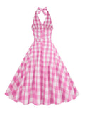 1950s Halter Plaid Belted Swing Dress