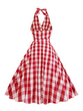 1950s Halter Plaid Belted Swing Dress