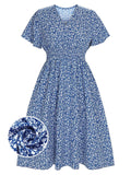 [Plus Size] 1950s V-Neck Cap Sleeve Floral Dress
