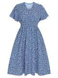 [Plus Size] 1950s V-Neck Cap Sleeve Floral Dress