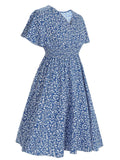 [Plus Size] 1950s V-Neck Cap Sleeve Floral Dress