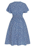 [Plus Size] 1950s V-Neck Cap Sleeve Floral Dress