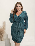[Plus Size] Green 1960s Floral Jacquard Pencil Dress