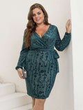 [Plus Size] Green 1960s Floral Jacquard Pencil Dress