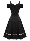 Black 1950s Halloween Off-Shoulder Spider Web Dress