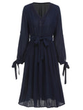 Dark Blue 1940s Tie-Up Waist Shift Dress