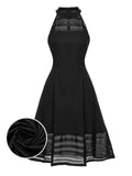 [Pre-Sale] Black 1950s Solid Stripes Mesh Dress