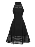 [Pre-Sale] Black 1950s Solid Stripes Mesh Dress