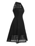 [Pre-Sale] Black 1950s Solid Stripes Mesh Dress