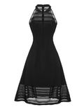 [Pre-Sale] Black 1950s Solid Stripes Mesh Dress