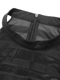 [Pre-Sale] Black 1950s Solid Stripes Mesh Dress
