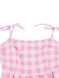 Pink 1950s Spaghetti Strap Plaid Swing Dress