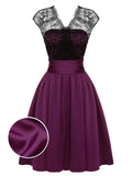 [Pre-Sale] Dark Purple 1950s Lace Patchwork V-Neck Dress