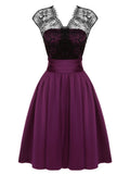 [Pre-Sale] Dark Purple 1950s Lace Patchwork V-Neck Dress