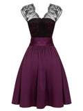 [Pre-Sale] Dark Purple 1950s Lace Patchwork V-Neck Dress