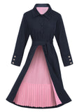Dark Blue 1950s Solid Belted Coat