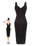 [Pre-Sale] Black 1960s V-Neck Solid Bodycon Dress