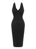 [Pre-Sale] Black 1960s V-Neck Solid Bodycon Dress