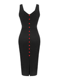 [Pre-Sale] Black 1960s V-Neck Solid Bodycon Dress