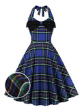 1950s Halter Plaids Bow Decor Patchwork Dress
