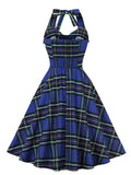 1950s Halter Plaids Bow Decor Patchwork Dress