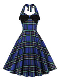 1950s Halter Plaids Bow Decor Patchwork Dress
