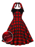 1950s Halter Plaids Bow Decor Patchwork Dress