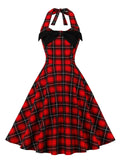1950s Halter Plaids Bow Decor Patchwork Dress