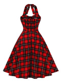 1950s Halter Plaids Bow Decor Patchwork Dress