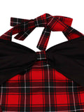 1950s Halter Plaids Bow Decor Patchwork Dress