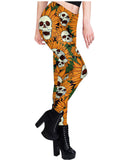 Yellow Halloween Skull Sunflower Leggings
