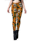Yellow Halloween Skull Sunflower Leggings
