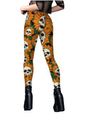 Yellow Halloween Skull Sunflower Leggings