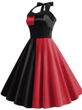 Black & Red 1950s Halloween Patchwork Halter Dress