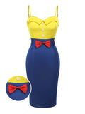 [Pre-Sale] Yellow & Blue 1960s Bow Strap Pencil Dress