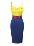 [Pre-Sale] Yellow & Blue 1960s Bow Strap Pencil Dress