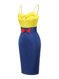 [Pre-Sale] Yellow & Blue 1960s Bow Strap Pencil Dress