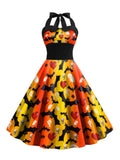 1950s Halloween Bat Swing Halter Dress