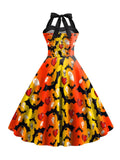 1950s Halloween Bat Swing Halter Dress