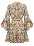 1960s Floral Flared Long Sleeve Dress With Belt