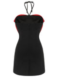Black&Red 1960s Bow-knot Patchwork Wrap Dress