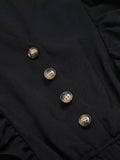 Black 1940s Solid Flying Sleeve Pleated Dress