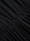 Black 1940s Solid Flying Sleeve Pleated Dress