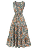 1930s V-Neck Floral Sleeveless Dress