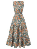 1930s V-Neck Floral Sleeveless Dress