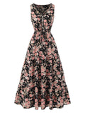 1930s V-Neck Floral Sleeveless Dress