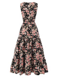 1930s V-Neck Floral Sleeveless Dress